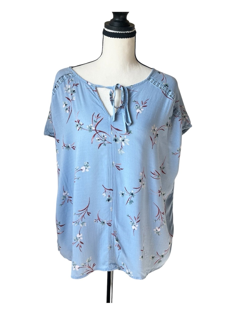 Como Vintage Sky Blue Floral Tie-Neck Blouse Women’s Size XXL